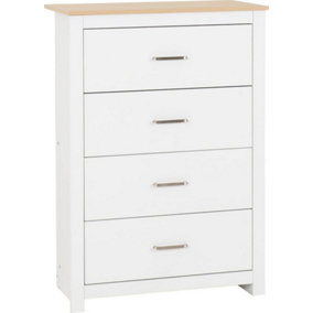 Portland 4 Drawer Chest in White with Oak Effect Finish