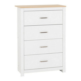 Portland 4 Drawer Chest in White with Oak Effect Finish