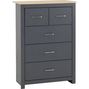 Portland 5 Drawer 3 and 2 Chest in Grey with Oak Effect Finish