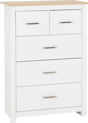 Portland 5 Drawer 3 and 2 Chest in White with Oak Effect Finish