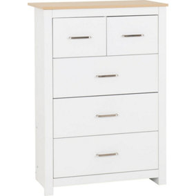 Portland 5 Drawer 3 and 2 Chest in White with Oak Effect Finish