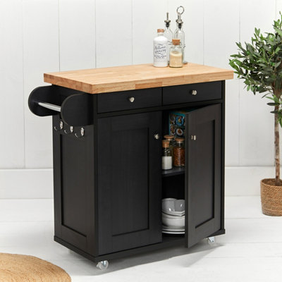 Portland Kitchen Island Black And Oak