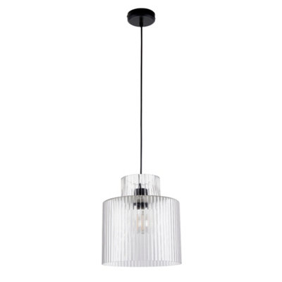 Portland - Matt Black with Clear Ribbed Glass Ceiling Pendant