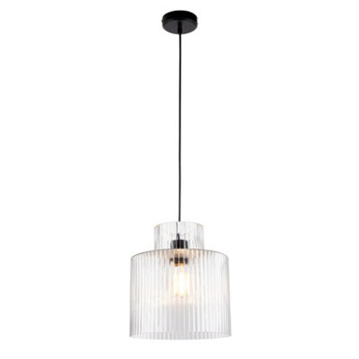 Portland - Matt Black with Clear Ribbed Glass Ceiling Pendant