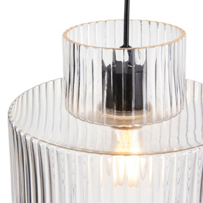 Portland - Matt Black with Clear Ribbed Glass Ceiling Pendant