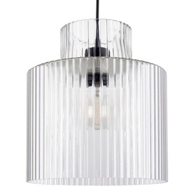Portland - Matt Black with Clear Ribbed Glass Ceiling Pendant