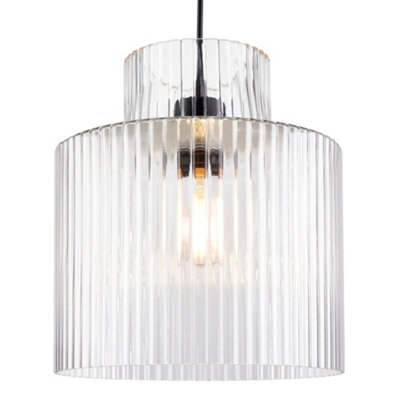 Portland - Matt Black with Clear Ribbed Glass Ceiling Pendant