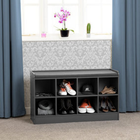 Portland Shoe Bench in Grey with Fabric Bench Seating