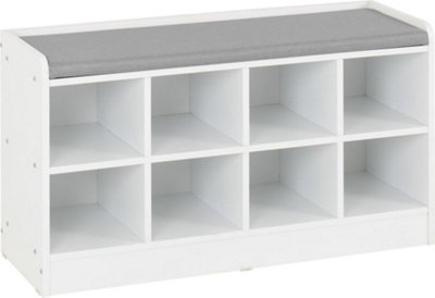 Portland Shoe Bench in White with Steel Grey Fabric Bench Seating