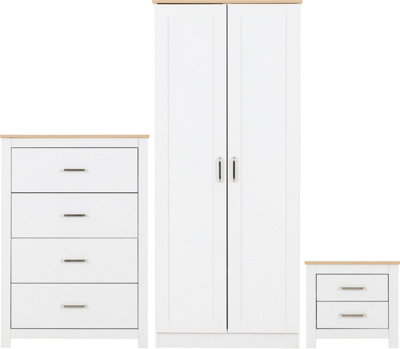 Seconique Portland Trio Bedroom Furniture Set - Grey/Oak Effect (2 Door Wardrobe, 4 Drawer Chest, 2 Drawer Bedside)