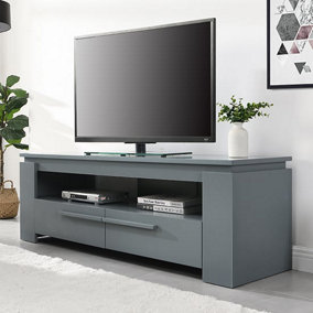 Portland TV Stand With Storage for Living Room and Bedroom, 1400 Wide, Two Drawers Storage, Media Storage, Grey Finish