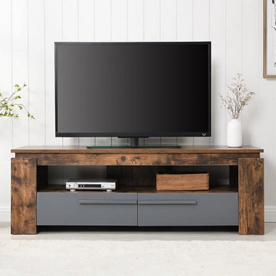 Portland TV Stand With Storage for Living Room and Bedroom, 1400 Wide, Two Drawers Storage, Media Storage, Rustic Oak Finish