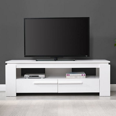 Portland TV Stand With Storage for Living Room and Bedroom, 1400 Wide, Two Drawers Storage, Media Storage, White Finish