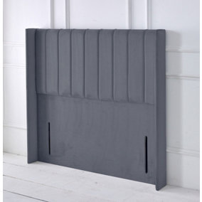 Portland Winged Plush Velvet 3ft Single 50" Floor Standing Headboard - Grey
