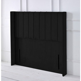 Portland Winged Plush Velvet 6ft Super King 50" Floor Standing Headboard - Black