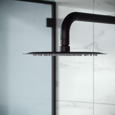 Porto Concealed Thermostatic Overhead 200mm Rainfall Shower Mixer Set Matte Black