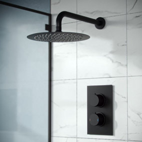 Porto Concealed Thermostatic Overhead 250mm Rainfall Shower Mixer Set Matte Black