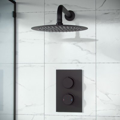 Porto Concealed Thermostatic Overhead 250mm Rainfall Shower Mixer Set Matte Black