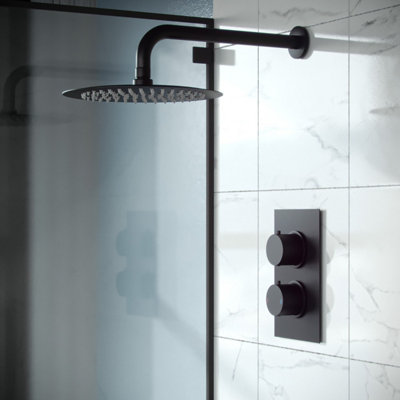 Porto Concealed Thermostatic Overhead 250mm Rainfall Shower Mixer Set Matte Black - 3