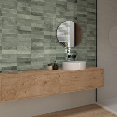 Porto Green Gloss Brick Style Ceramic Tile 600 x 300mm