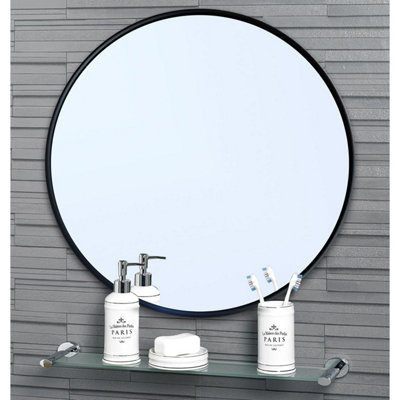 Portobello Wall Mounted Black Framed Bathroom Mirror 40 x 40cm