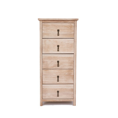 Portofino 5 Drawer Narrow Chest of Drawers Drop Brass Handle