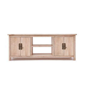 Portofino Light Wood 2 Door TV Cabinet Brass Drop Handle