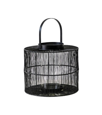 Portofino Wirework Lantern with Glass Insert Black H22cm W26cm