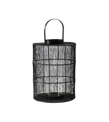 Portofino Wirework Lantern with Glass Insert Black H34cm W24cm