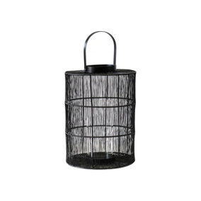 Portofino Wirework Lantern with Glass Insert - Metal - L24 x W24 x H34 cm - Black