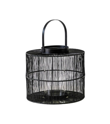Portofino Wirework Lantern with Glass Insert - Metal - L25.5 x W25.5 x H22 cm - Black