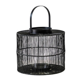 Portofino Wirework Lantern with Glass Insert - Metal - L25.5 x W25.5 x H22 cm - Black