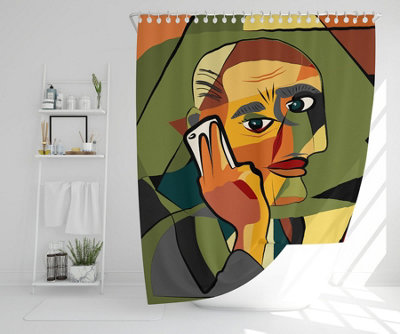 portrait cubism art style,man calls on a phone (Shower Curtain ...