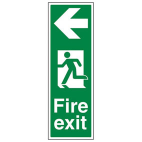 Portrait Fire Exit Arrow Left Sign - Glow in the Dark - 150x450mm (x3)