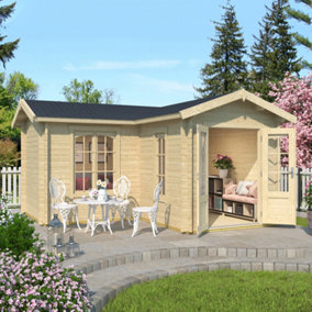 Portsmouth-Log Cabin, Wooden Garden Room, Timber Summerhouse, Home Office - L450 x W447.6 x H245.1 cm