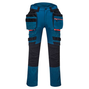 Portwest DX4 Detachable Holster Pocket Trousers Metro Blue & Knee Pads - 28R