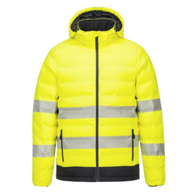 Portwest Heated Hi Viz Jacket Electric Tunnel Puffer Coat Yellow Hi Vis Large