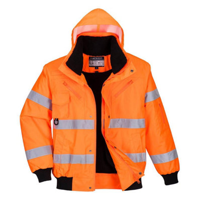 Portwest Mens 3 In 1 Hi-Vis Safety Bomber Jacket