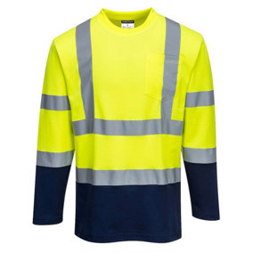 Portwest Mens Contrast Cotton High-Vis Comfort Long-Sleeved T-Shirt