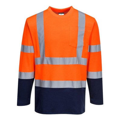 Portwest Mens Contrast Cotton High-Vis Comfort Long-Sleeved T-Shirt