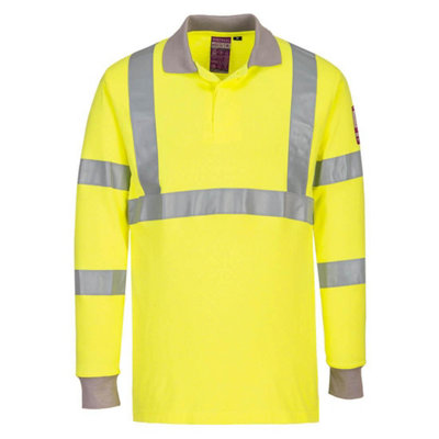 Portwest Mens Hi-Vis Flame Resistant Anti-Static Long-Sleeved Polo Shirt