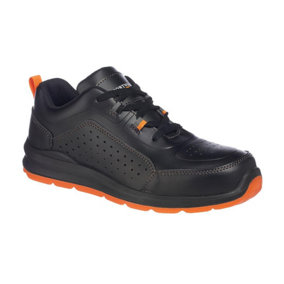 Portwest Mens Perforated Leather Compositelite Safety Trainers Black/Orange (6.5 UK)