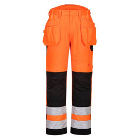 Portwest PW2 Hi-Vis Holster Work Trousers Orange/Black - 28R