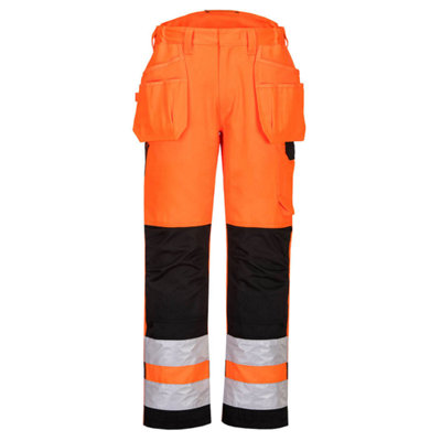 Portwest PW2 Hi-Vis Holster Work Trousers Orange/Black - 28R