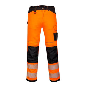 Portwest PW3 Hi-Vis Lightweight Stretch Trousers Orange/Black & Knee Pads - 36R