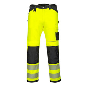 Portwest PW3 Hi-Vis Lightweight Stretch Trousers Yellow/Black & Knee Pads - 28R