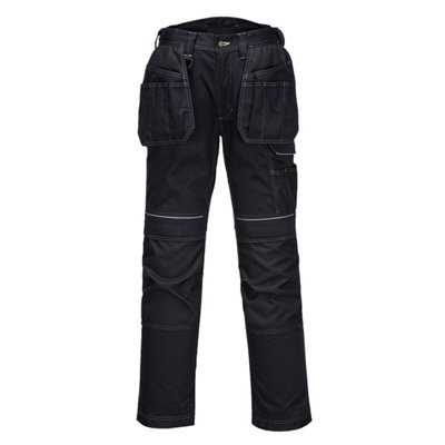 Portwest PW3 Holster Work Trousers Black & Knee Pads - 28S
