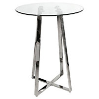 Poseur Round Clear Glass Bar Table With Chrome Base