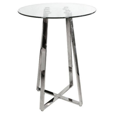 Poseur Round Clear Glass Bar Table With Chrome Base