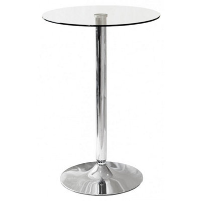 Poseur Round Clear Glass Bar Table With Chrome Base
